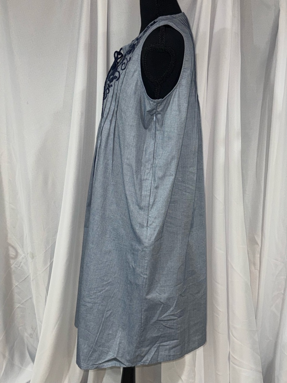 Roaman's Light Blue Midi Dress with Navy Embroidery - Picture 3 of 8